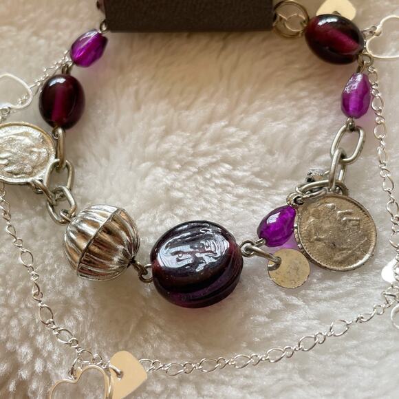 Express Beaded Charm Bracelet and Anklet Set Silver Tone Purple New - Picture 5 of 12